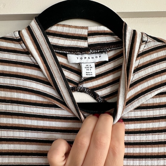 Topshop Black White and Brown Striped Fitted Long Sleeve Maxi Dress XS 2 - Picture 5 of 5